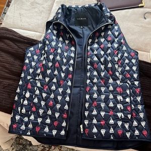 Navy blue with deep pink and white sail boats - vest. Medium